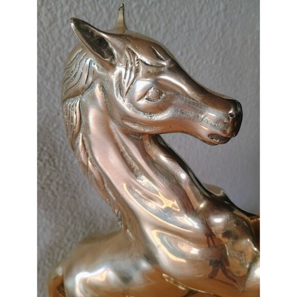 Mid- Century Vintage 15'' Tall Solid Brass Rearing Horse Sculpture Statue - Picture 7 of 13